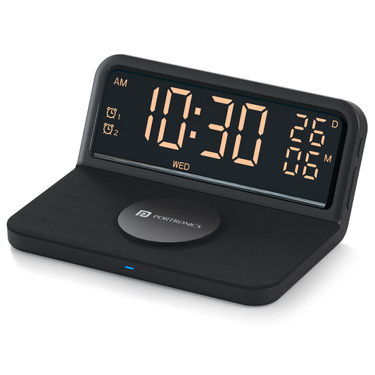 Freedom 4E Wireless Charger with Alarm Clock | 15W Wireless Mobile Charging Pad with Dual Alarms and Dimmable LED Display | Soft Fabric Surface and Type-C Input for Stable Fast Charging | Best Wireless Charger in India for iPhone and Android