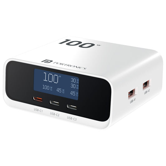 Portronics Adapto 100D 100W Desk Charger | Multiport Type C charger with 3 PD ports and LCD display | universal Type-C charger for laptop charger phone charger and mobile devices