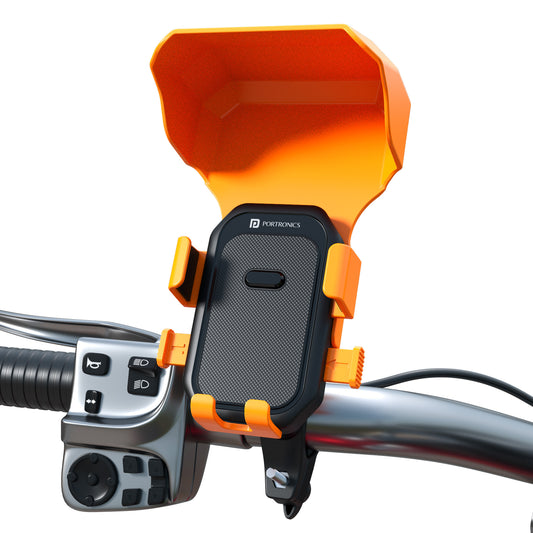Portronics Mobike 4 Plus Universal Mobile Holder | Bike mobile holder with built-in sunshade, one-press release and anti-slip grip | best mobile holder for bike under 500 for daily commuting