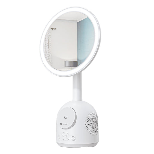 Portronics Movo II 3-in-1 Wireless Charger With Makeup Mirror and Lights | 15W Wireless Phone Charger, Ring Light for Makeup, Qi2 Wireless Charging, and 5W Bluetooth Speaker in a Compact Portable Design
