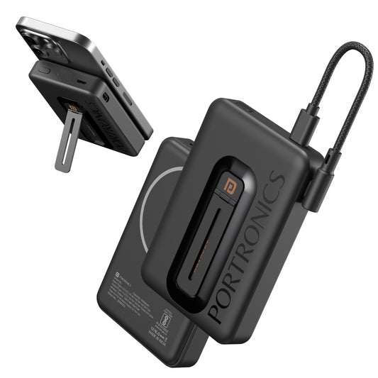 Black Portronics Revvo 10000mAh Magnetic Wireless Power Bank | 15W MagSafe Charging for iPhone and Android | Wireless Powerbank, Fast Charging Power Bank
