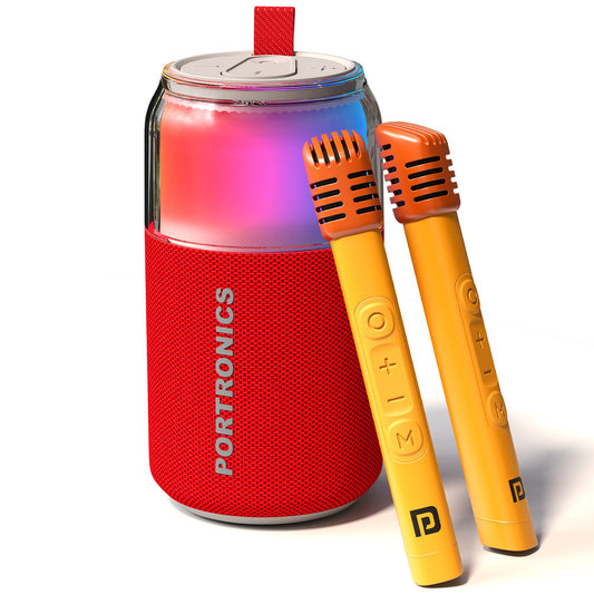 Portronics Talk Six Wireless Bluetooth Speaker | Ideal for karaoke parties with dual wireless mics and 10W HD speaker output | karaoke speaker with mic made for home entertainment