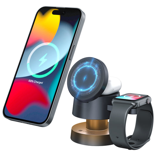 Portronics Tricharge 4-in-1 Magnetic Wireless Charger | Charge iPhone Apple Watch AirPods together with night lamp | wireless charging station for iPhone MagSafe 15W fast charger for desk use