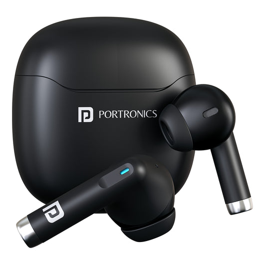 Black Portronics Twins S18 Pro TWS Earbuds | 13 mm driver wireless earbuds with rich bass and clear harmonics | true wireless Bluetooth earbuds for music mobile and daily use