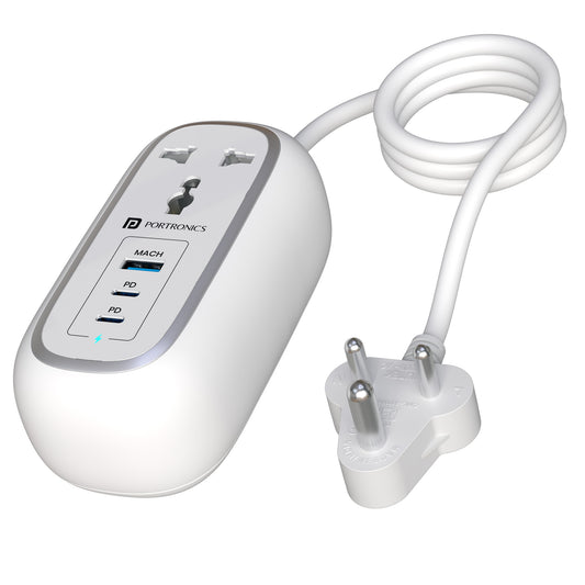White Portronics Volt 65 Pro White | 5-in-1 Smart Power Plate with 67W Type-C PD & USB Fast Charging Ports | Power Extension Board for Modern Workspaces