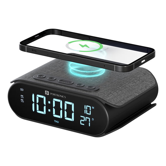 Portronics VoltClock Wireless Mobile Charging Pad | Ideal for bedside use with 15W Qi wireless charging and built-in digital alarm clock | wireless charger with clock designed for daily routines
